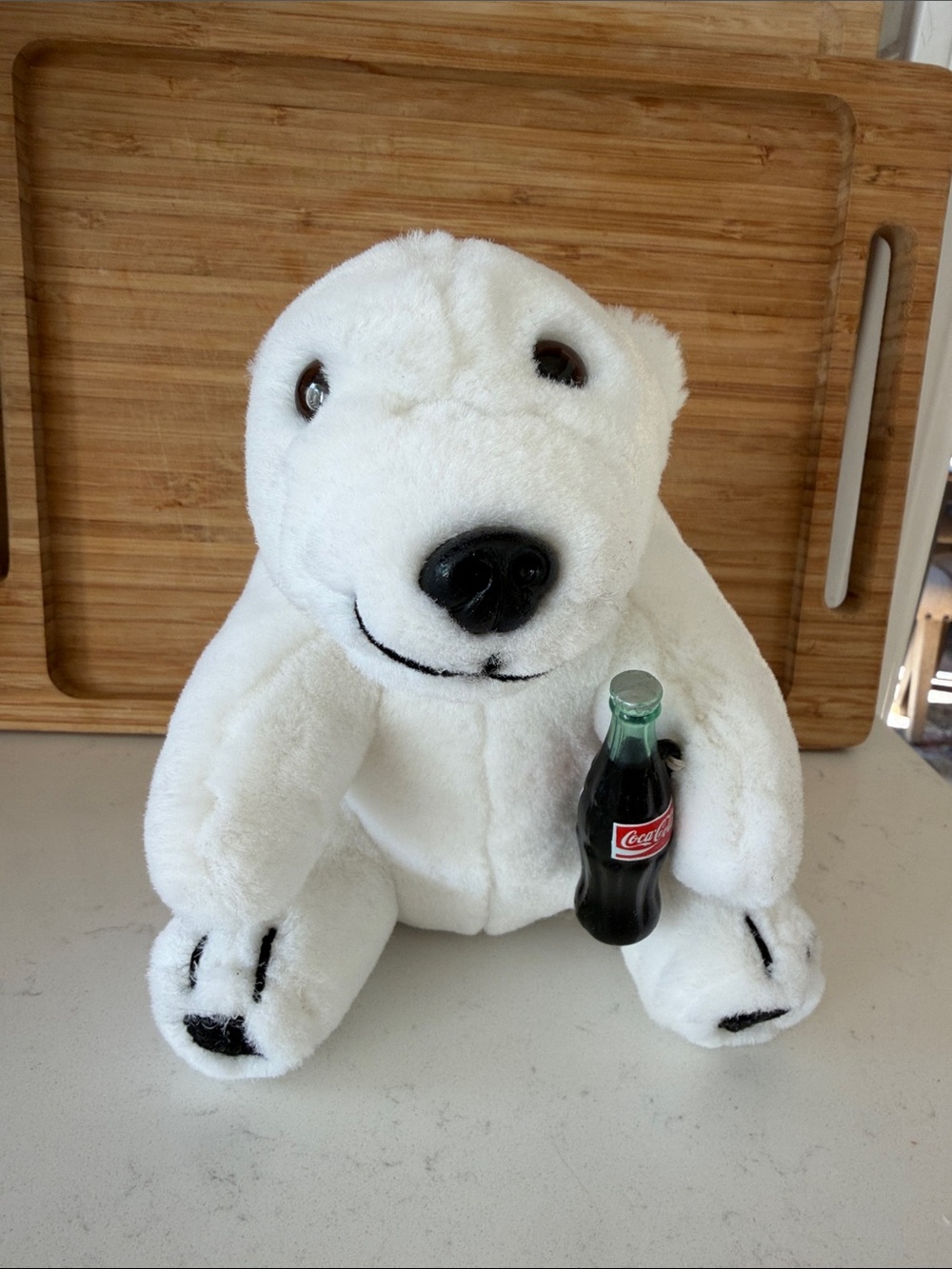 Coca-Cola White Polar Bear Plush with Bottle Accessory